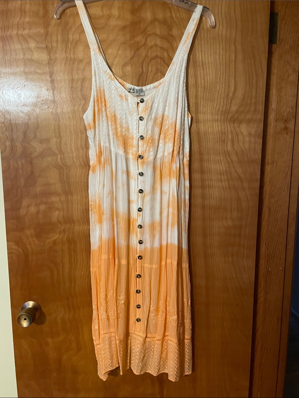 raya sun Orange and White Tie-Dye Button-Front Midi Dress